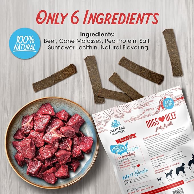 Farmland Traditions Dogs Love Beef Jerky Dog Treats, All Natural, Grain-Free, High Protein Training Treats, 2 Pound Bag