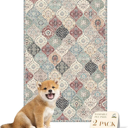 nunubaby Washable Pee Pads for Dogs, Stylish, Non-Slip and Leak-Proof Pee Pads. Reusable Potty Pads for Dogs for Crates and Floors.(Dark Red/Multi, 24" x36" )