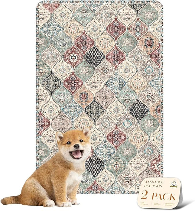 nunubaby Washable Pee Pads for Dogs, Stylish, Non-Slip and Leak-Proof Pee Pads. Reusable Potty Pads for Dogs for Crates and Floors.(Dark Red/Multi, 24" x36" )