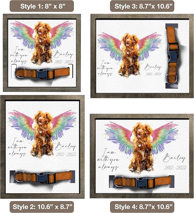 Personalized Pet Memorial Gifts Water Color Dog Angel Wings Picture Frame Pet Loss Gift Dog Custom Cat Picture Collar Frames Heartfelt Sentimental Quote Memorial Plaques Rainbow Bridge Pet