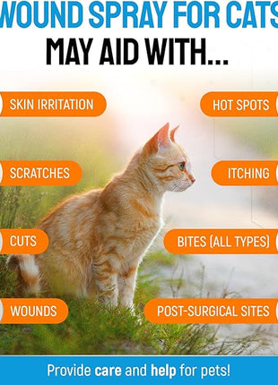 Cat Wound Care Spray with Silver – Wounds, Rashes, Hot Spots, Itch, Scratching, Irritation, Bites & Burns – Use a Cat Cone to Prevent Licking – Safe Formula – 4 Oz