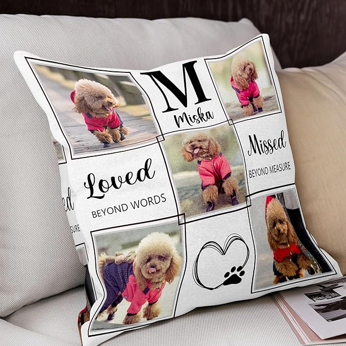 Funny DIY Custom Pet Memorial Gifts for Loss of Dogs, Personalized Dog Memorial Throw Pillows with Pictures Name, Pet Memorial Pillow, Customized Bereavement Sympathy Gifts for Pet Dog Cat Lover