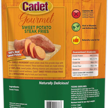 Cadet Gourmet Sweet Potato Steak Fries, Healthy Natural Chewy Dog Treats, Single-Ingredient, for Small & Large Dogs, 1 Pound