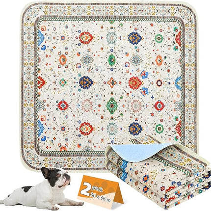 KOOLTAIL Washable Pee Pads for Dogs, 2 Pack Super Absorbent Reusable Puppy Training Pads Waterproof, Nonslip and Leak-Proof Dog Pee Pads, Large Pet Mats Whelping Pads for Floor, Crate, Couch 36"x36"