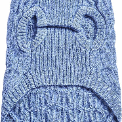 Blueberry Pet Classic Fuzzy Textured Knit Pullover Crew-Neck Dog Sweater in Heather Blue, Back Length 22", Pack of 1 Clothes for Dogs