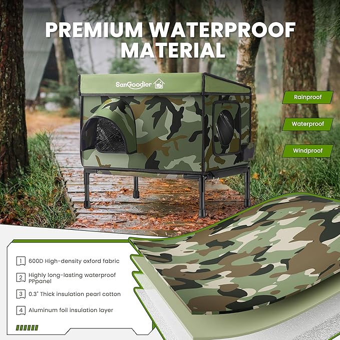 Outdoor Cat House Weatherproof, Clawsable Cat Houses with Insulation Layer, Foldable Cats Shelter, Cave Bed for Pets Up to 35lbs for Garden, Patio, or Backyard (Camouflage-M)