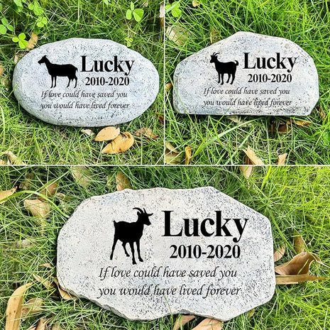 Zatanmulo Personalized Pet Memorial Stone, Garden Memorial Stone Personalized, Dog Headstone, Cat Tombstone, Memorial Plaque Outdoor, Garden Stepping Stone (Goat)