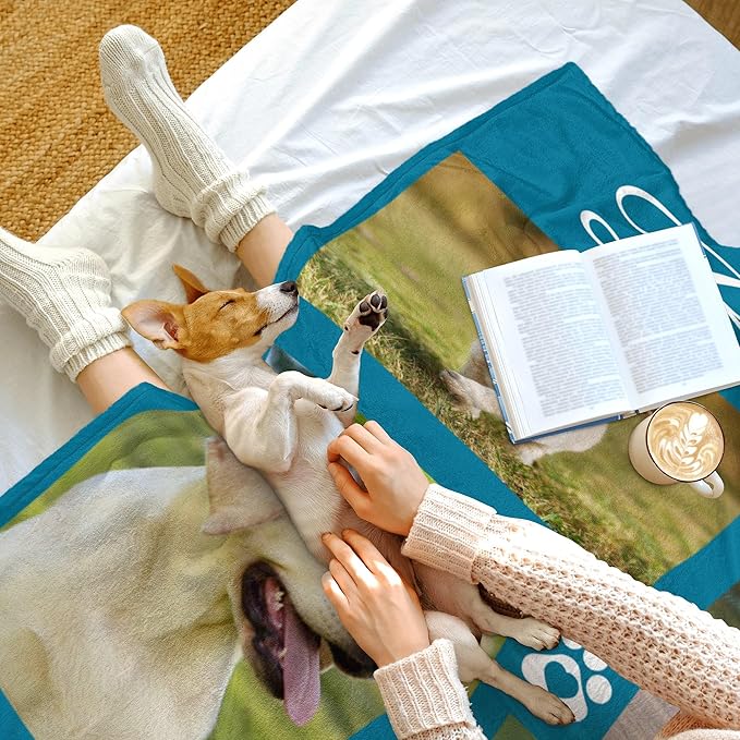 Personalized Blanket with Photo, Pet Gifts for Dogs Lovers, Custom Blanket with Pictures, Dog Memorial Gifts for Loss of Dog, Unique Birthday Gift for Dogs Cats Hamsters