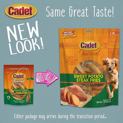 Cadet Gourmet Sweet Potato Steak Fries, Healthy Natural Chewy Dog Treats, Single-Ingredient, for Small & Large Dogs, 1 Pound