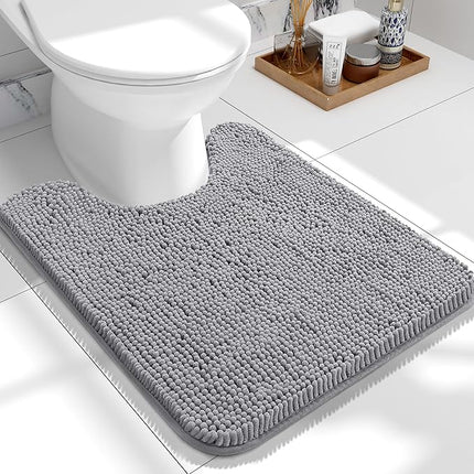 OLANLY Toilet Rugs U-Shaped 24x20, Extra Soft Absorbent Chenille Contour Bathroom Rugs for Toilet, Dry Quickly, Machine Washable, Non-Slip Bath Mat, Grey