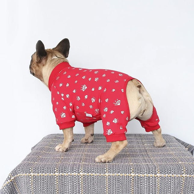 iChoue Corgi Shiba Inu Pajamas Onesie Suit PJS Bodysuits for Medium Dogs Large French Bulldog Frenchie Pug English Pitbull Boston Terrier - Red Diamond, L Plus