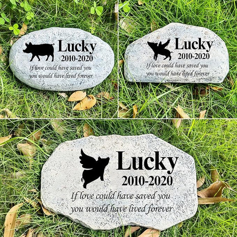 Zatanmulo Personalized Pet Memorial Stone, Garden Memorial Stone Personalized, Dog Headstone, Cat Tombstone, Memorial Plaque Outdoor, Garden Stepping Stone (Pig)