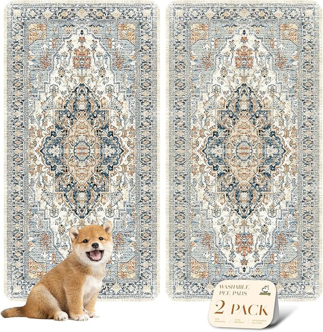 nunubaby Washable Pee Pads for Dogs, Stylish, Non-Slip and Leak-Proof Pee Pads. Reusable Potty Pads for Dogs for Crates and Floors.(Beige/Multi, 24" x48" )