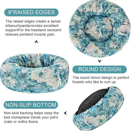 Dog Calming Beds for Small Medium Large Dogs - Round Donut Washable Puppy Dog Bed, Anti-Slip Faux Fur Fluffy Donut Cuddle Anxiety Cat Pet Bed (28" Flower)