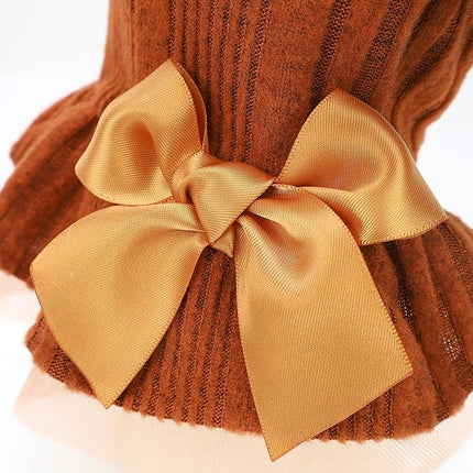 Fitwarm Knitted Dog Tulle Sweater Dress, Dog Winter Clothes for Small Dogs Girl, Cat Apparel, Orange, Medium