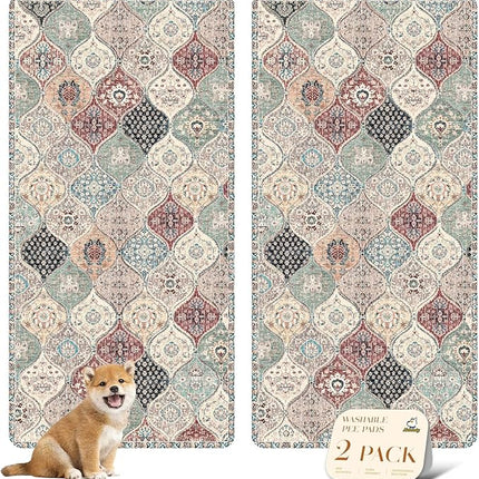 nunubaby Washable Pee Pads for Dogs, Stylish, Non-Slip and Leak-Proof Pee Pads. Reusable Potty Pads for Dogs for Crates and Floors.(Dark Red/Multi, 36" x72" )