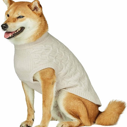 Blueberry Pet Classic Fuzzy Textured Knit Pullover Crew-Neck Dog Sweater in Ivory, Back Length 14", Pack of 1 Clothes for Dogs