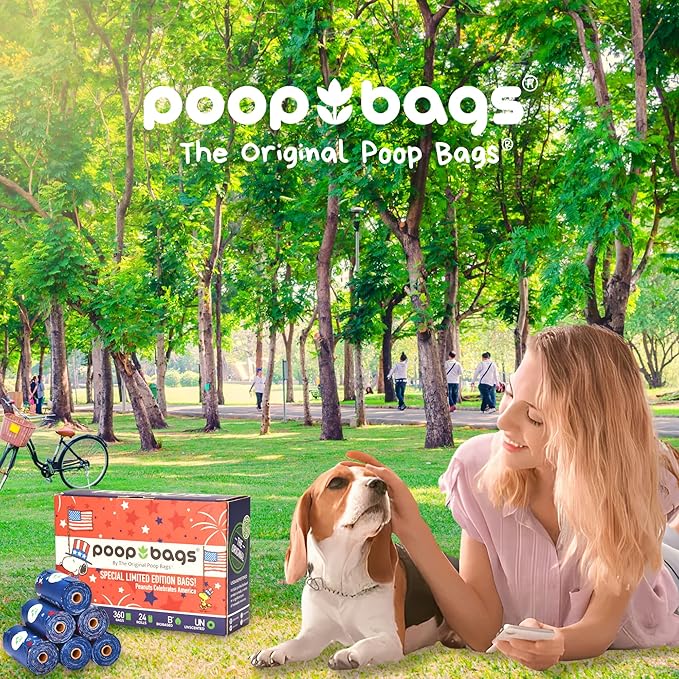 The Original Poop Bags® USDA Certified 38% Plant-Based Dog Poop Bags, Peanuts Snoopy Americana Design, Leak-Proof & Strong, Unscented, 24 Rolls (360 Bags)