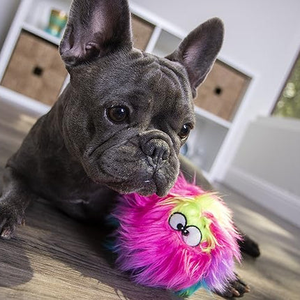 goDog Furballz Squeaky Plush Ball Dog Toy, Chew Guard Technology - Rainbow, Medium