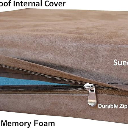 Dogbed4less Orthopedic Dog Bed with Gel Memory Foam for Medium Large Pet, Waterproof Liner, Durable Microsuede Brown Cover, 41X27X4 Inch (Fit 42X28 Crate)