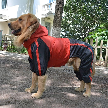 lovelonglong Dog Hooded Raincoat, Small Dog Rain Jacket Poncho Waterproof Clothes with Hood Breathable 4 Feet Four Legs Rain Coats for Small Medium Large Pet Dogs Red L
