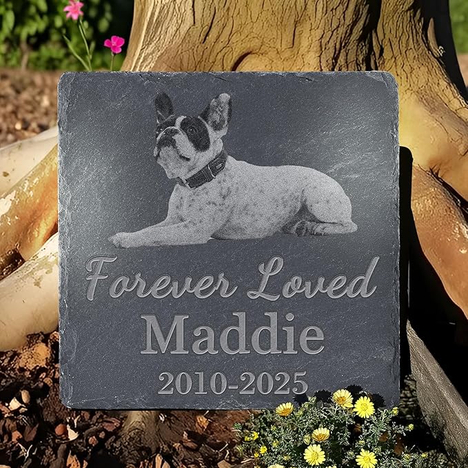 Personalized Pet Memorial Stone, Dog Memorial Gifts, Pet Loss Sympathy Gift, in Memory of Dog Cat - Forever Loved（Square）