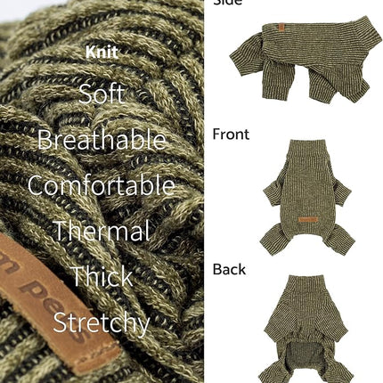 Fitwarm Mock Neck Knited Dog Pajamas, Warm Winter Clothes for Small Dogs Boy Girl, Pet Apparel, Olive Green, Medium