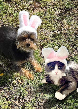 Cat Bunny Rabbit Ears Hat Costumes, Rabbit Ears for Dogs Party Costume Easter, Pet Accessory Cute Headwear, Easter Pet Costume for Cats Small Dogs Puppy (White)