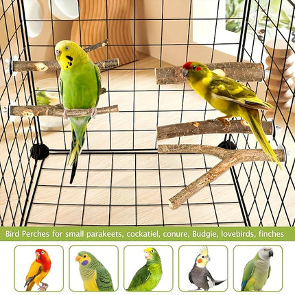 5PCS Natural Wood Bird Perch Set - Straight & Forked Branch Perches Cage Perches Accessories for Small Medium Birds, Parakeets, Budgies, Cockatiels, Conures