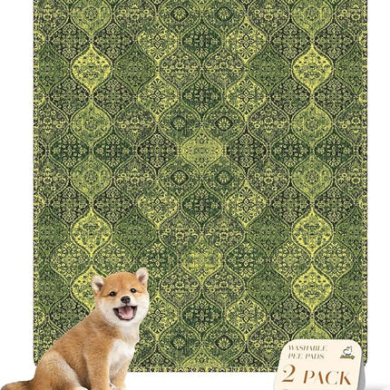 nunubaby Washable Pee Pads for Dogs, Stylish, Non-Slip and Leak-Proof Pee Pads. Reusable Potty Pads for Dogs for Crates and Floors.(Green/Multi, 31" x36")