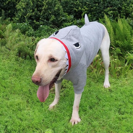 Large Dog Shark Christmas Costumes Zipper Hoodies Clothes for Pitbull Labrador, Grey, 4X-Large