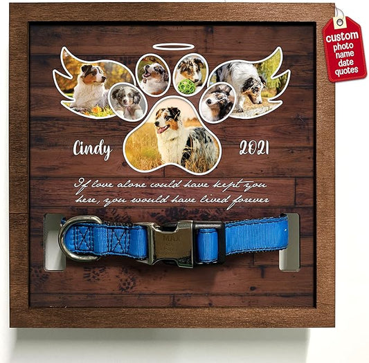 Personalized Dog Picture Frame Collar Keepsake Bereavement Gift Wood Frame Deceased Pet Memorial Frames Grieving Pet Passing Away Picture Upload Meaningful Quotes Keepsakes
