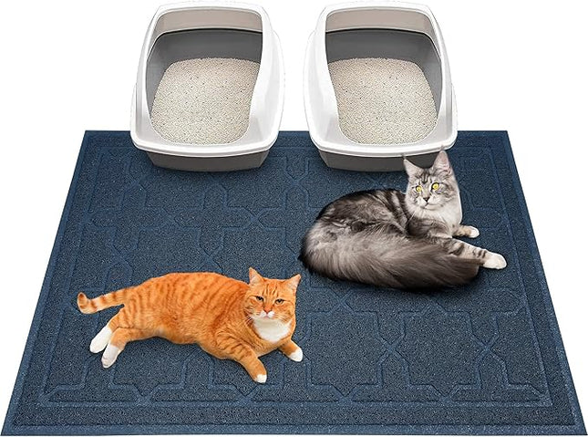 Yimobra Cat Litter Mat, 47"x36" Litter Box Mat with Litter Lock Mesh, Soft Cat Litter Mat Litter Trapping Mat, Easy to Clean, Non-Slip, Water Resistant, Litter Free Floors, Dark Blue