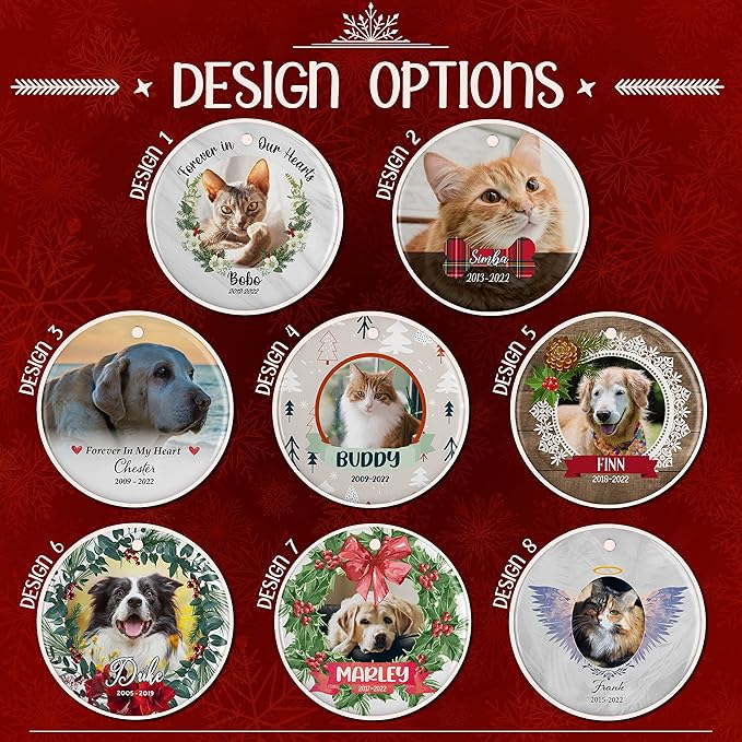 Pet Memorial Gifts, Personalized Dog Memorial Photo Ornament, Custom w/Name & Date - 5 Designs - in Loving Memory, Pet Sympathy Gifts - Keepsake Loss of Dog Cat, D5