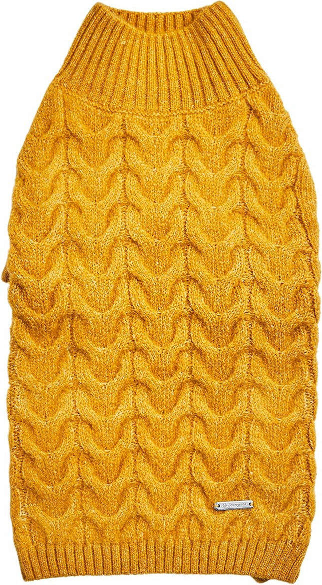Blueberry Pet Classic Fuzzy Textured Knit Pullover Turtle-Neck Dog Sweater in Mustard Yellow, Back Length 14", Pack of 1 Clothes for Dogs