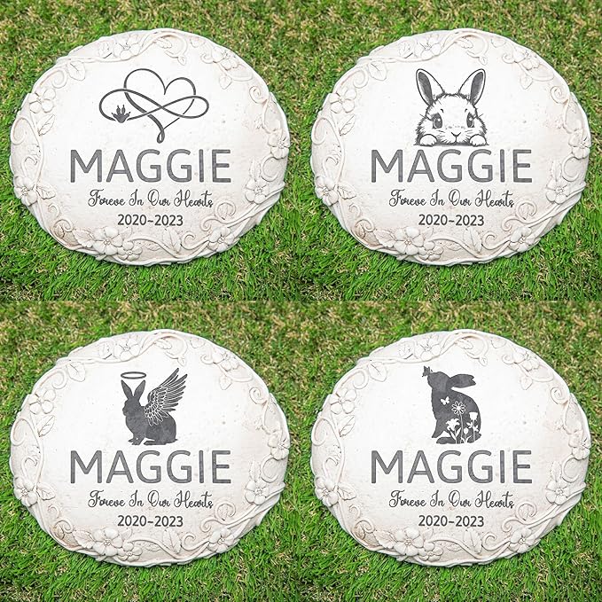 28 Personalized Rabbit Memorial Stone Designs – Outdoor Weatherproof Pet Memorial Stones for Headstones, Tombstones, Gravestones, and Grave Markers – Memorial Gifts for The Loss of a Rabbit