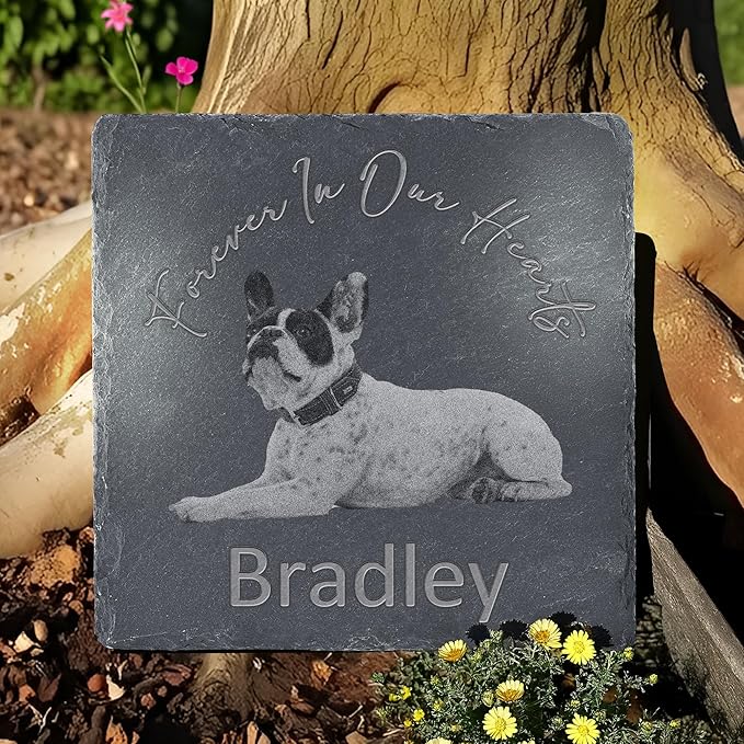 Personalized Pet Memorial Stone, Dog Memorial Gifts, Pet Loss Sympathy Gift, in Memory of Dog Cat - Forever in Our Hearts（Square）