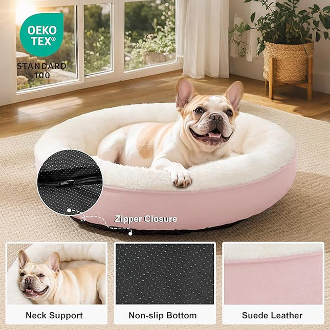 Love's cabin Round Donut Cat and Dog Cushion Bed, 30in Pet Bed for Medium or Large Dogs, Anti-Slip & Water-Resistant Bottom, Soft Durable Fabric Pet beds, Washable Calming Cat & Dog Bed Pink