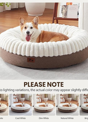 Calming Donut Dog Bed - 36" Round Washable Large Size Pet Bed for Dogs and Cats, Anti-Slip Corduroy Fleece Cat Bed, Anti-Anxiety Cushion with Anti-Slip Bottom