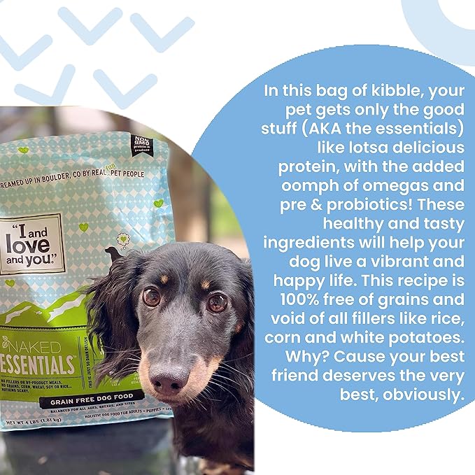 I and love and you Naked Essentials Dry Dog Food - Lamb + Bison - High Protein, Real Meat, No Fillers, Prebiotics + Probiotics, 4lb Bag