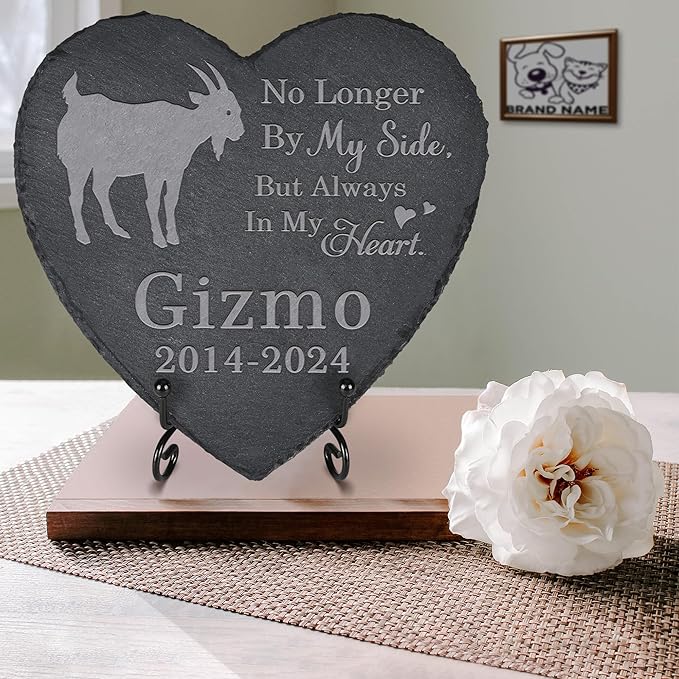 Pet Memorial Stone Goat - Goat Headstone - Goat Memorial Stone - Goat Memorial Gifts - Loss of a Goat - Goat Loss Gifts (Heart-Shaped)