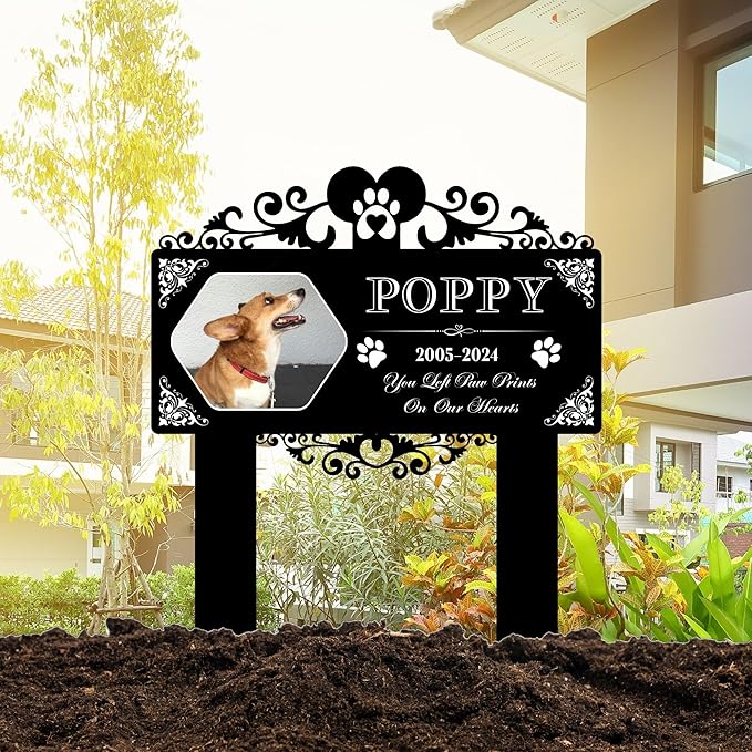 Custom Pet Grave Markers Dog | Custom Pet Headstones for Dogs | Best Memorial Gifts to Tribute Four-Legged Companions | Personalized Grave Marker for Furry Friends with Hexagonal Photo Frame