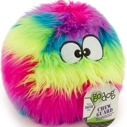 goDog Furballz Squeaky Plush Ball Dog Toy, Chew Guard Technology - Rainbow, Large