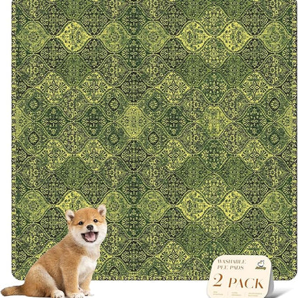 nunubaby Washable Pee Pads for Dogs, Stylish, Non-Slip and Leak-Proof Pee Pads. Reusable Potty Pads for Dogs for Crates and Floors.(Green/Multi, 48" x48")