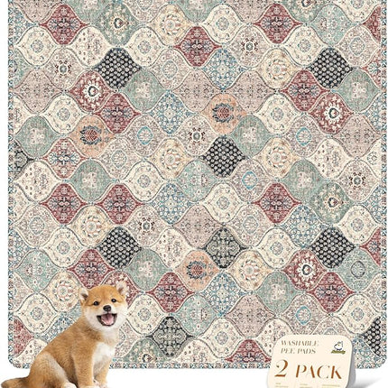 nunubaby Washable Pee Pads for Dogs, Stylish, Non-Slip and Leak-Proof Pee Pads. Reusable Potty Pads for Dogs for Crates and Floors.(Dark Red/Multi, 54" x54" )