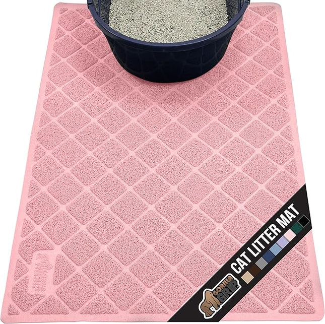 GORILLA GRIP Cat Litter Box Mat, 47x35, Water Resistant, US Designed Kitty Litter Trapping Mats, Easy to Clean, Scatter Control, Less Mess and Clean Floors, Kitten Supplies for Indoor Cats, Light Pink