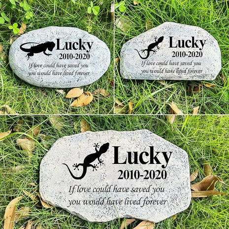Zatanmulo Personalized Pet Memorial Stone, Garden Memorial Stone Personalized, Gecko Headstone, Lizard Tombstone, Memorial Plaque Outdoor, Garden Stepping Stone (Gecko)