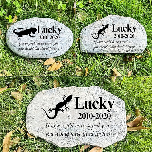 Zatanmulo Personalized Pet Memorial Stone, Garden Memorial Stone Personalized, Gecko Headstone, Lizard Tombstone, Memorial Plaque Outdoor, Garden Stepping Stone (Gecko)