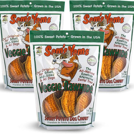 Sam's Yams Sweet Potato Dog Chewz 14oz Bags-Veggie Rawhide,3-Pack