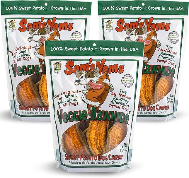 Sam's Yams Sweet Potato Dog Chewz 14oz Bags-Veggie Rawhide,3-Pack